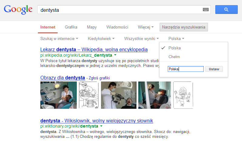 Jak zmienić lokalizację w Google